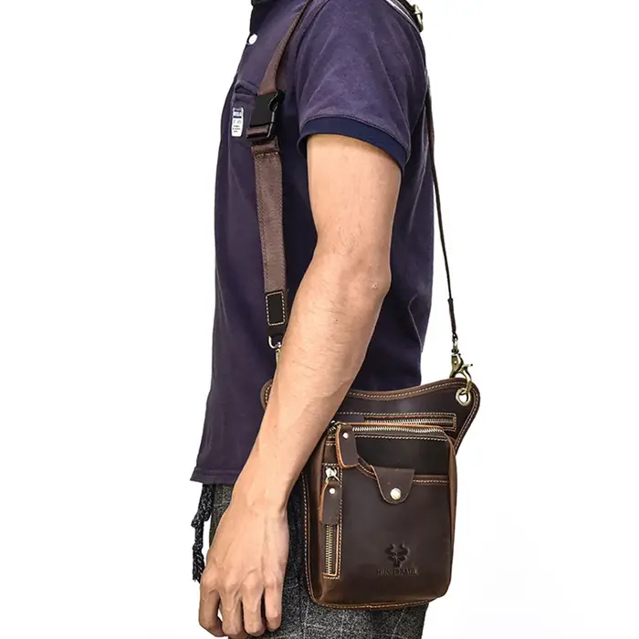 HUMERPAUL Sac de jambe de cuisse en cuir véritable poches multifonctions sac à bandoulière sac de hanche pour homme