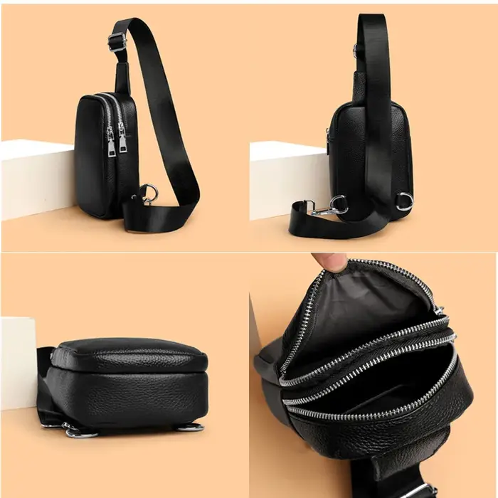 Sac de Poitrine en Cuir Véritable de Luxe pour Femme