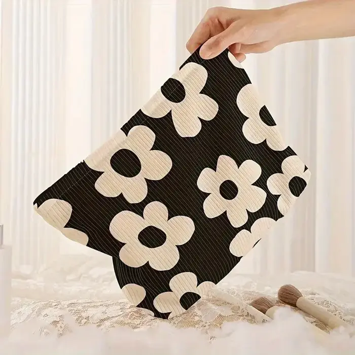 Pochette de maquillage en velours côtelé à imprimé floral jaune
