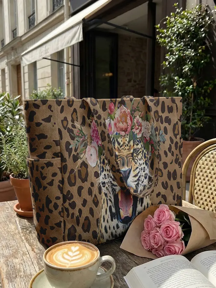 Sac à main pour femme à imprimé léopard