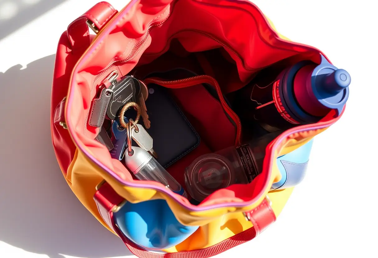 Un sac seau en synthétique rempli d'objets quotidiens